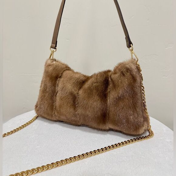 Natural Mink Fur Soft Slouchy Bag/Shoulder Bag/Crossbody & Fur Flower Bag Charm - Picture 3 of 16